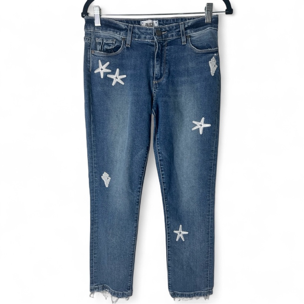 Paige Women's Brigitte Shell Starfish Embroidered Ankle Jeans Medium Wash Sz. 26